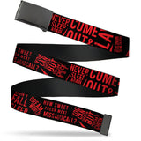 Web Belt Blank Black Buckle - Friday the 13th Quotes Collage Black/Red Webbing