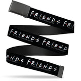 Black Buckle Web Belt - FRIENDS-THE TELEVISION SERIES Logo Black/White/Multi Color Webbing