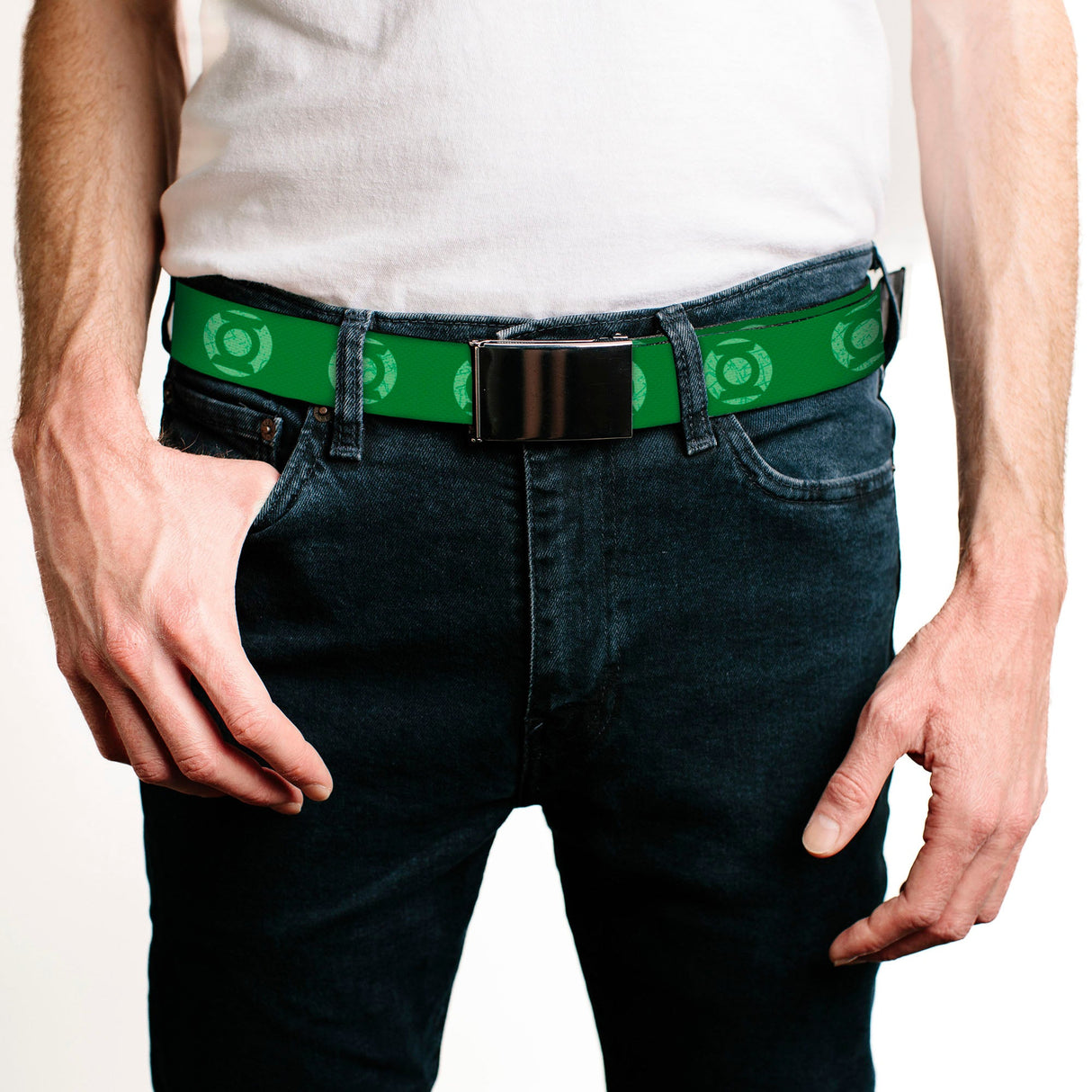 Web Belt Blank Black Buckle - Green Lantern Logo Weathered Greens Webbing