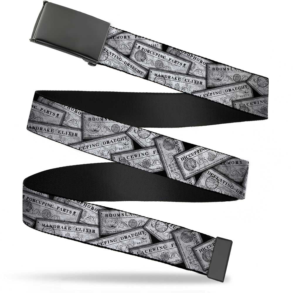 Black Buckle Web Belt - Harry Potter Potion Labels Webbing