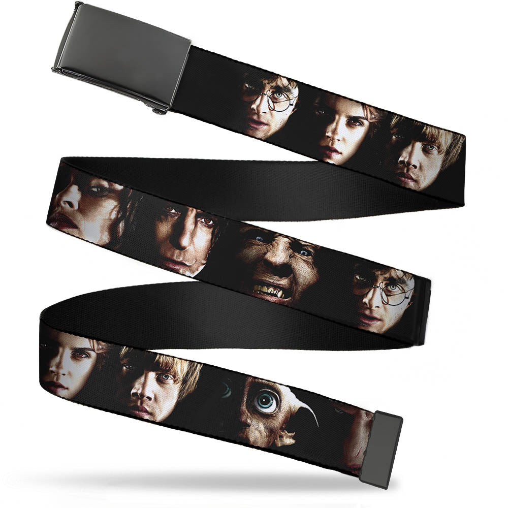 Black Buckle Web Belt - Harry Potter 8-Character Faces CLOSE-UP Webbing