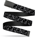 Black Buckle Web Belt - Harry Potter Deathly Hallows Symbol Scattered Black/Silver Webbing