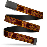 Black Buckle Web Belt - Harry Potter GRYFFINDOR/Lion Checker Stripe Black/Reds/Golds Webbing