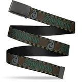 Black Buckle Web Belt - Harry Potter SLYTHERIN/Snake Checker Stripe Grays/Greens Webbing