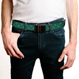 Black Buckle Web Belt - Harry Potter Slytherin Crest Plaid Greens/Gray Webbing