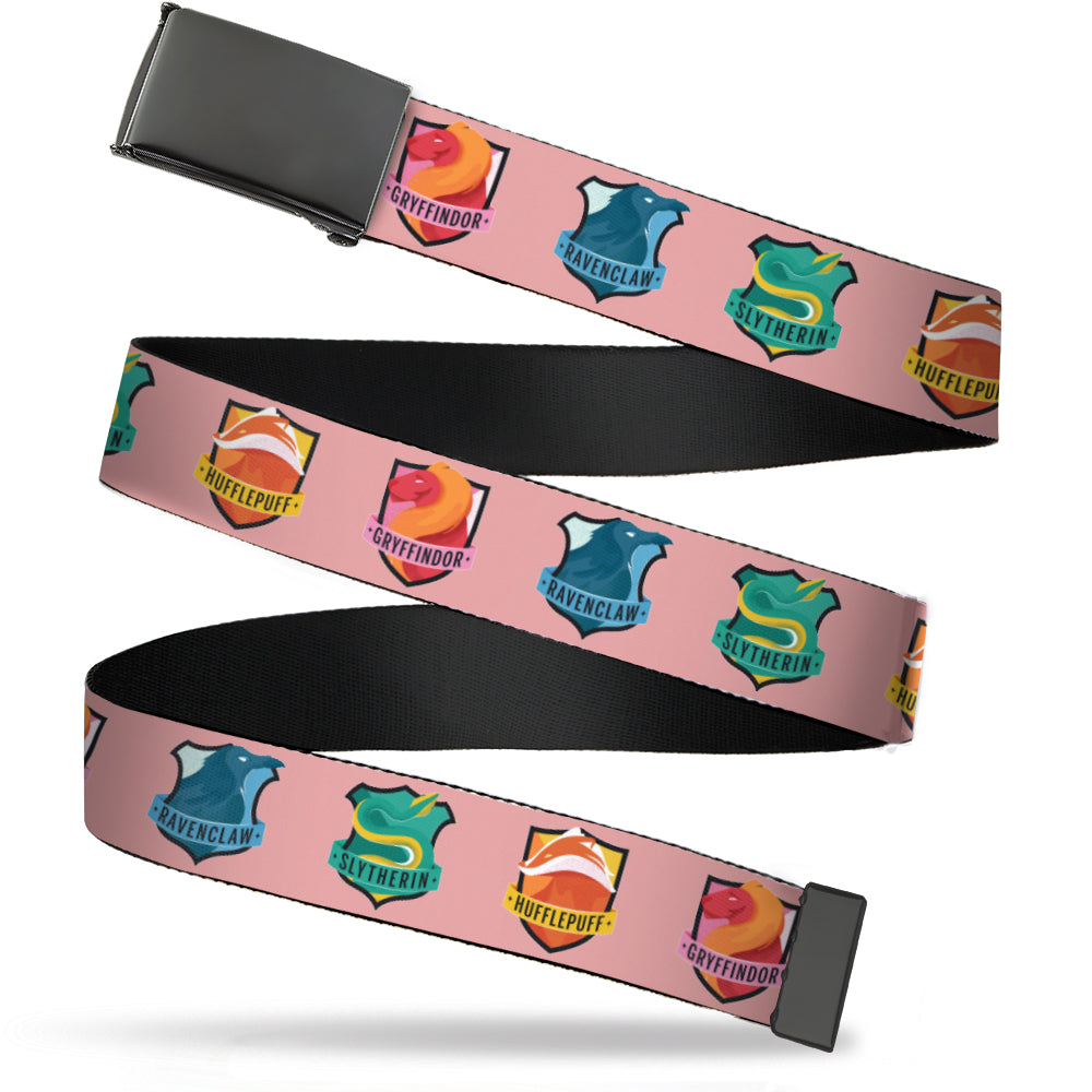 Web Belt Blank Black Buckle - Harry Potter Team Spirit House Icons Pinks Webbing