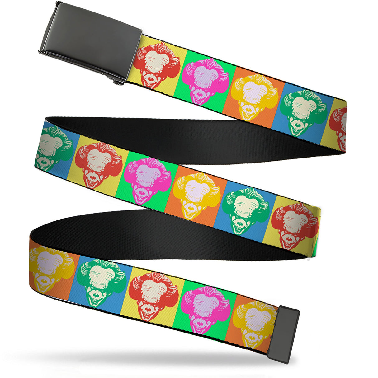 Web Belt Blank Black Buckle - It Pennywise Smiling Color Block Multi Color Webbing