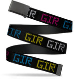 Web Belt Blank Black Buckle - Invader Zim GIR Black/Multi Color Webbing