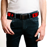 Black Buckle Web Belt - HARLEY QUINN/Diamonds Black/Red/White Webbing