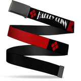 Black Buckle Web Belt - HARLEY QUINN/Diamonds Black/Red/White Webbing