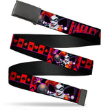 Black Buckle Web Belt - HARLEY QUINN Bomb Poses/Suits Black/Purple/Red Webbing