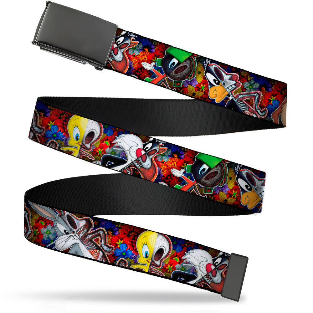 Black Buckle Web Belt - Looney Tunes 6-Anatomy Character Poses Black Webbing