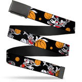 Web Belt Blank Black Buckle - Bugs Bunny 4-Basketball Poses Black Webbing