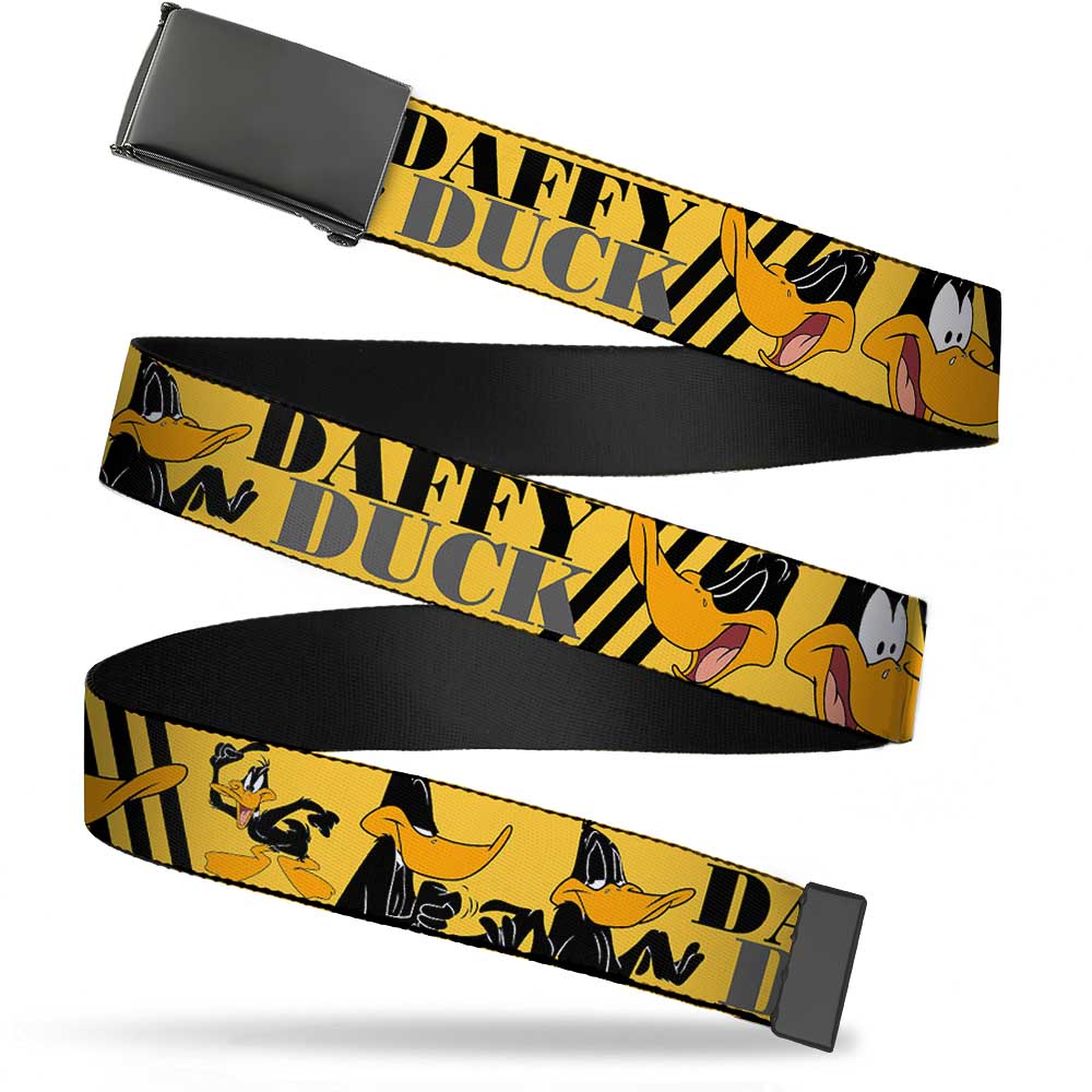 Web Belt Blank Black Buckle - DAFFY DUCK w/Poses Yellow/Black Webbing