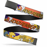 Web Belt Blank Black Buckle - ROAD RUNNER w/Road Runner Poses Orange Webbing