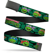 Black Buckle Web Belt - Classic TEENAGE MUTANT NINJA TURTLES Turtle Faces Black/Green Turtle Shell Webbing