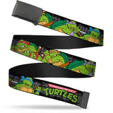 Black Buckle Web Belt - Classic TEENAGE MUTANT NINJA TURTLES Group Pose4 in Sewer/TMNT Logo Webbing