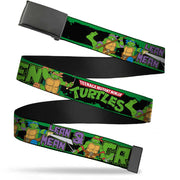 Black Buckle Web Belt - Classic TEENAGE MUTANT NINJA TURTLES Logo/Group Pose5/LEAN MEAN & GREEN Webbing