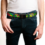 Web Belt Blank Black Buckle - Classic Teenage Mutant Ninja Turtles Action Poses/Action Bubbles Dots Blues Webbing