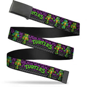 Black Buckle Web Belt - Classic Teenage Mutant Ninja Turtles Block Poses/TURTLES Purple/Grays Webbing