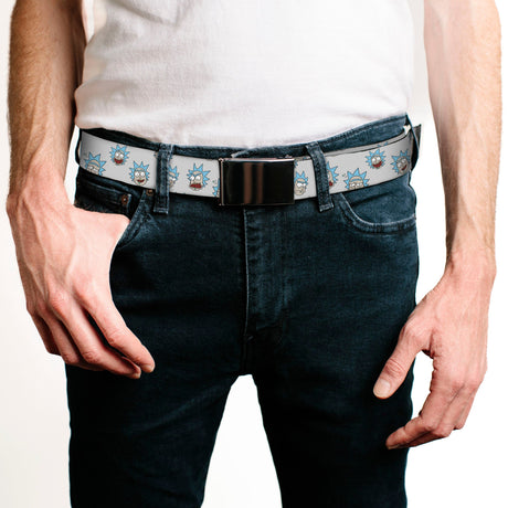 Black Buckle Web Belt - Rick & Morty Rick Expressions Scattered Gray Webbing