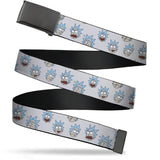 Black Buckle Web Belt - Rick & Morty Rick Expressions Scattered Gray Webbing