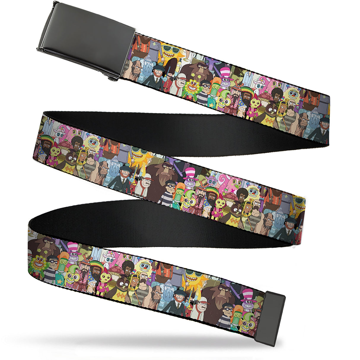 Web Belt Blank Black Buckle - Rick and Morty Total Rickall Parasite Characters Stacked Webbing