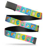 Web Belt Blank Black Buckle - Rick and Morty Smith Family Cell Face Blocks Multi Color Webbing