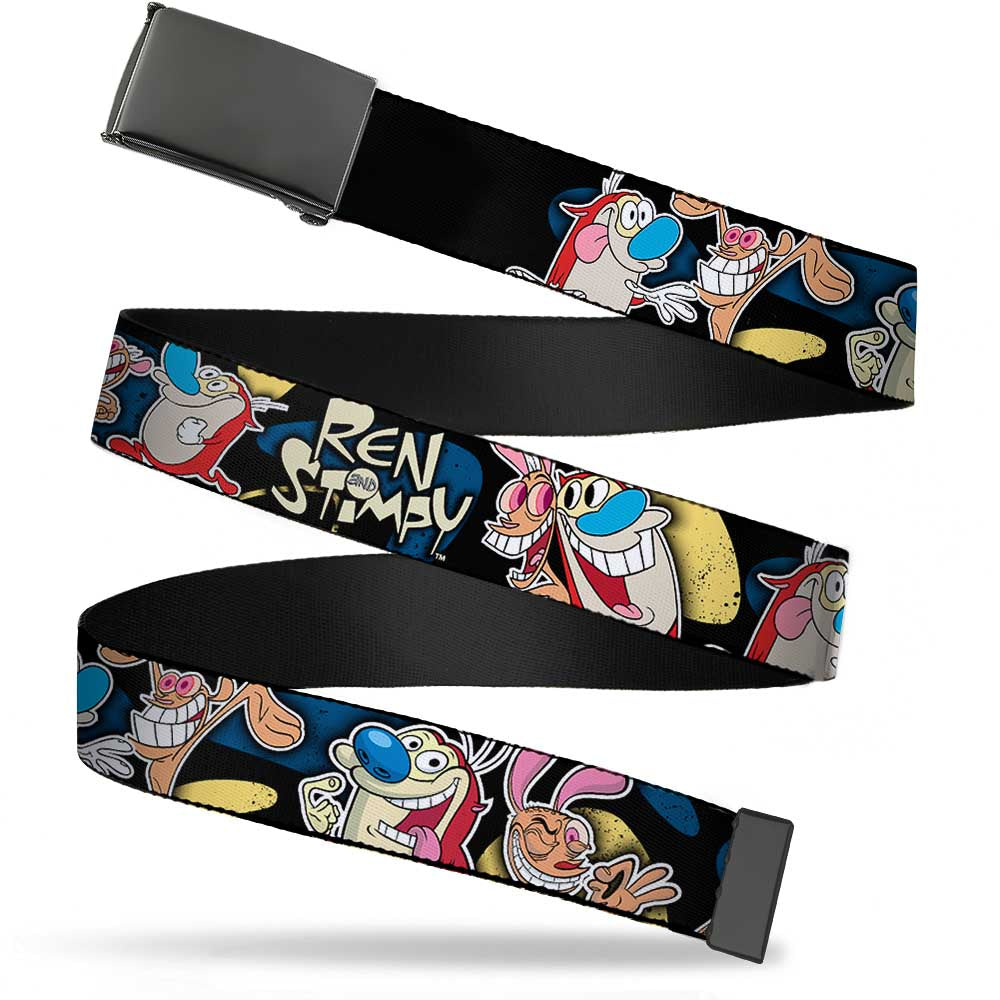 Black Buckle Web Belt - REN & STIMPY Poses Black/Blue/Yellow Webbing