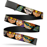 Web Belt Blank Black Buckle - ROCKET POWER RP Logo/4-Character Faces CLOSE-UP Black/Green/Blue Webbing