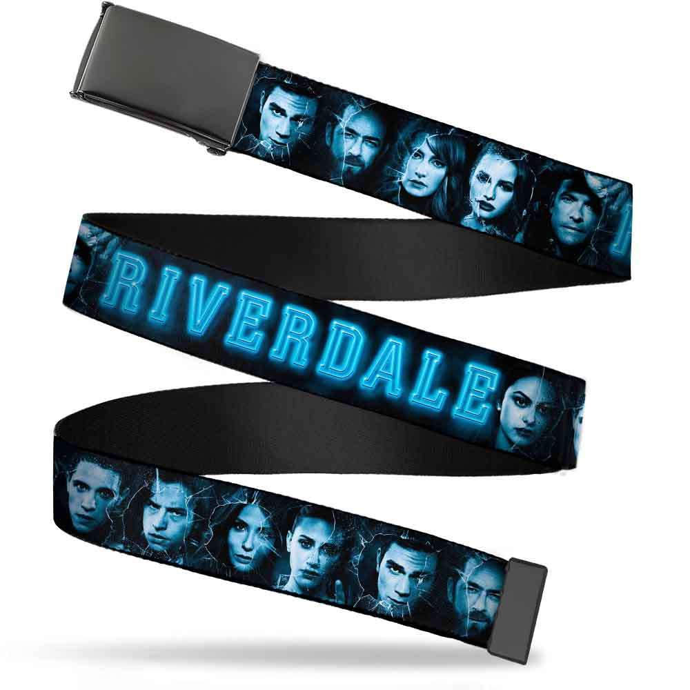 Black Buckle Web Belt - RIVERDALE 10-Character Faces Shatter Black/Blues Webbing