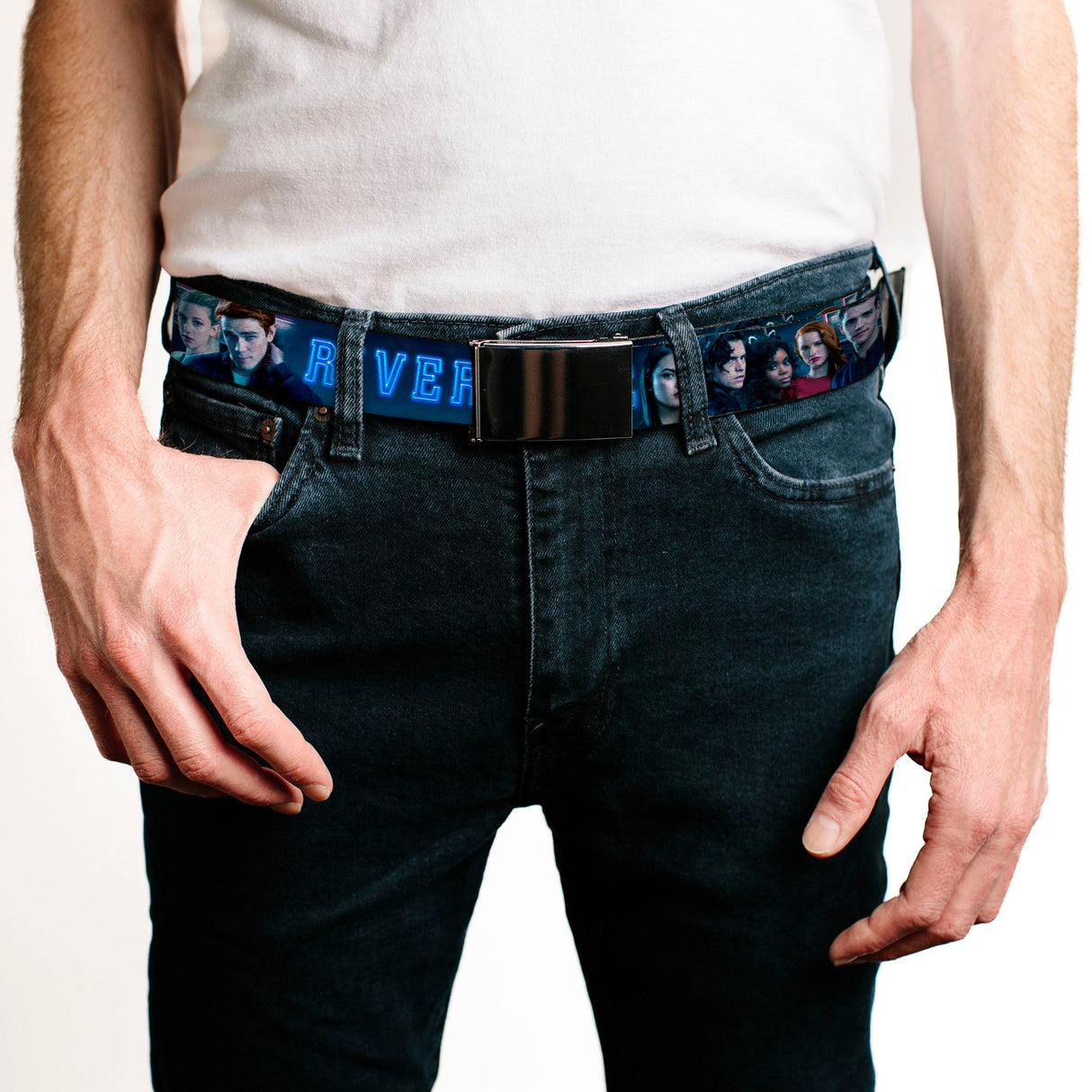 Black Buckle Web Belt - RIVERDALE 7-Character Group Pose Blues Webbing