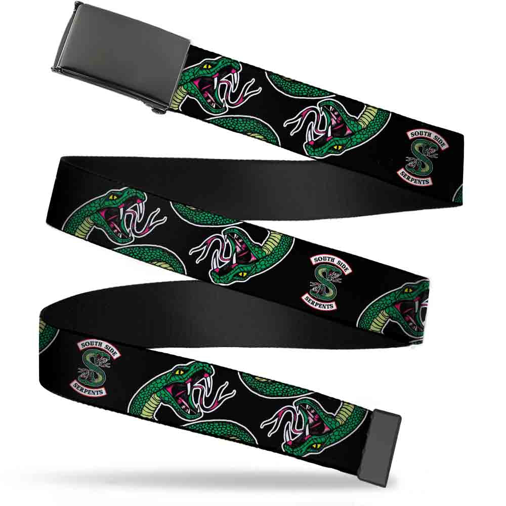 Black Buckle Web Belt - SOUTH SIDE SERPENTS Patch/Serpents Scattered Black Webbing