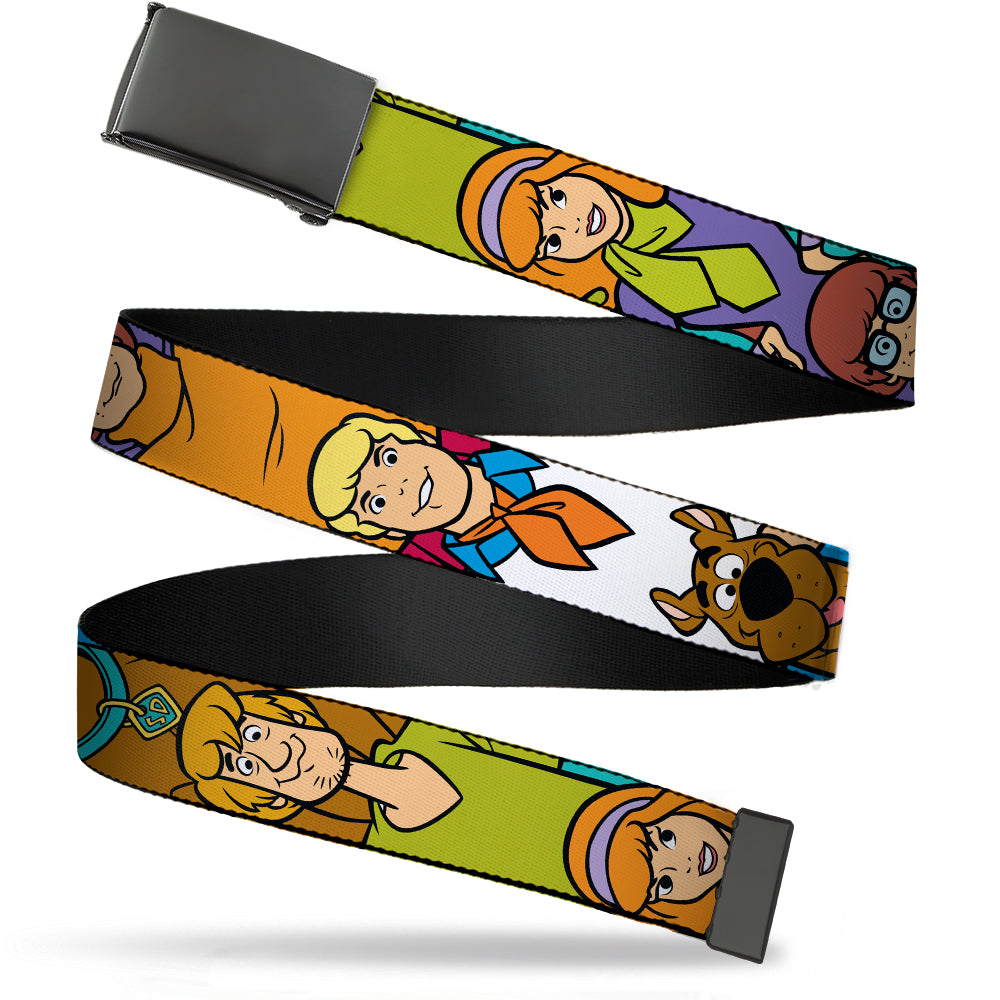 Web Belt Blank Black Buckle - Scooby Doo 5-Character Poses Stack Webbing