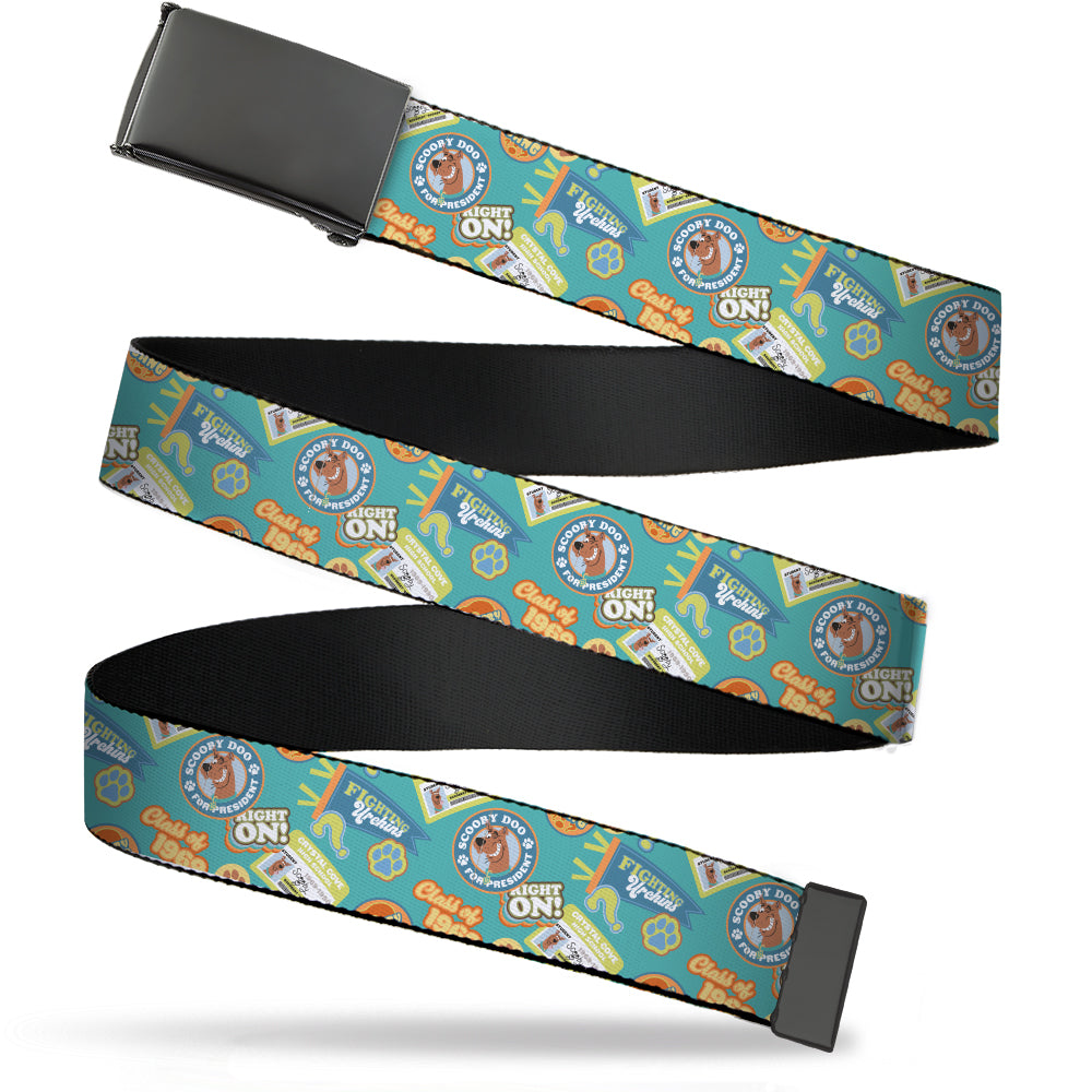 Web Belt Blank Black Buckle - Scooby Doo School Spirit Icons Collage Blue Webbing