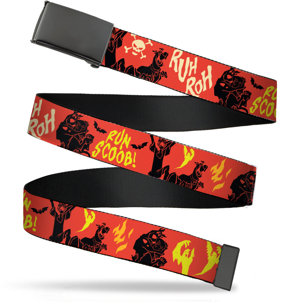 Web Belt Blank Black Buckle - Scooby Doo and Shaggy Halloween RUH ROH Orange/Black/Yellow Webbing