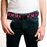 Web Belt Blank Black Buckle - Diagonal Superman Logo w/Hearts Black/Pink Webbing