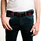 Black Buckle Web Belt - Supernatural Symbols Scattered Black/Red Webbing