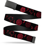 Black Buckle Web Belt - Supernatural Symbols Scattered Black/Red Webbing