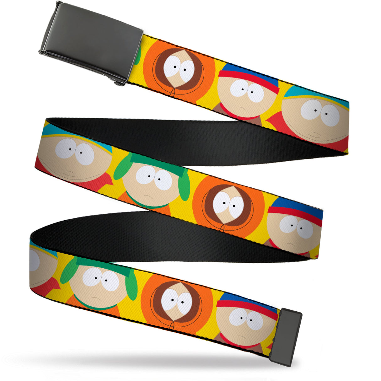 Web Belt Blank Black Buckle - South Park Boys Close-Up Poses Yellow Webbing