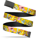 Web Belt Blank Black Buckle - SpongeBob and Friends Poses Scattered Yellows Webbing