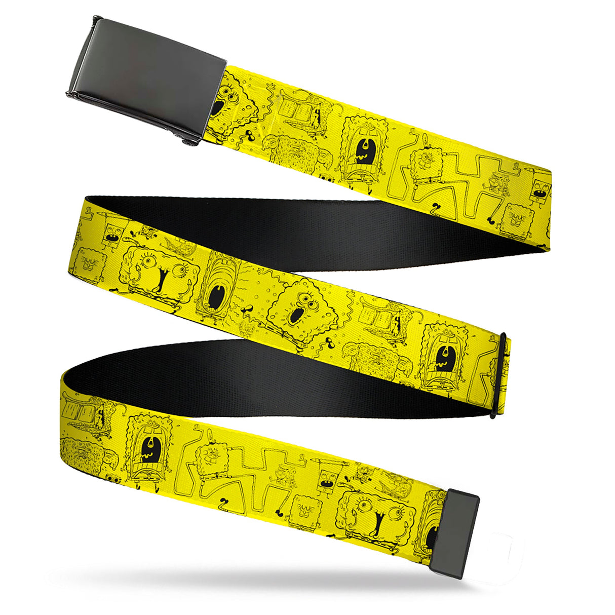 Web Belt Blank Black Buckle - SpongeBob SquarePants Poses Collage Yellow/Black Webbing