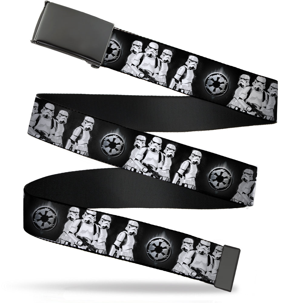 Black Buckle Web Belt - Star Wars Stormtrooper Group Pose/Galactic Empire Insignia Black/Grays Webbing