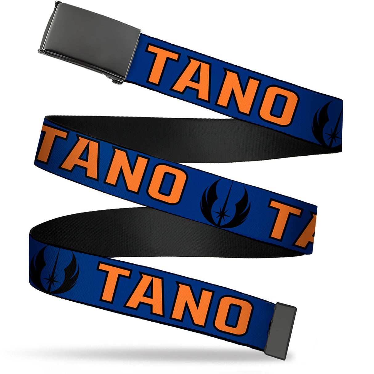 Web Belt Blank Black Buckle - Star Wars Jedi Order Insignia/TANO Text Blues/Orange Webbing