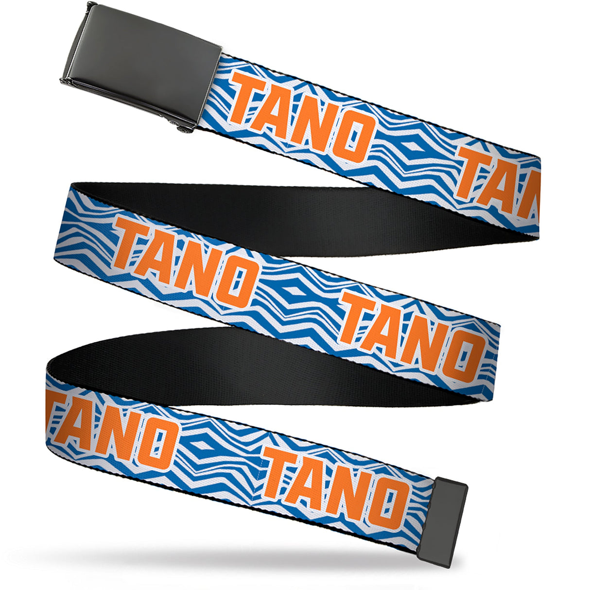 Web Belt Blank Black Buckle - Star Wars The Clone Wars Ahsoka TANO Text Waves White/Blue/Orange Webbing