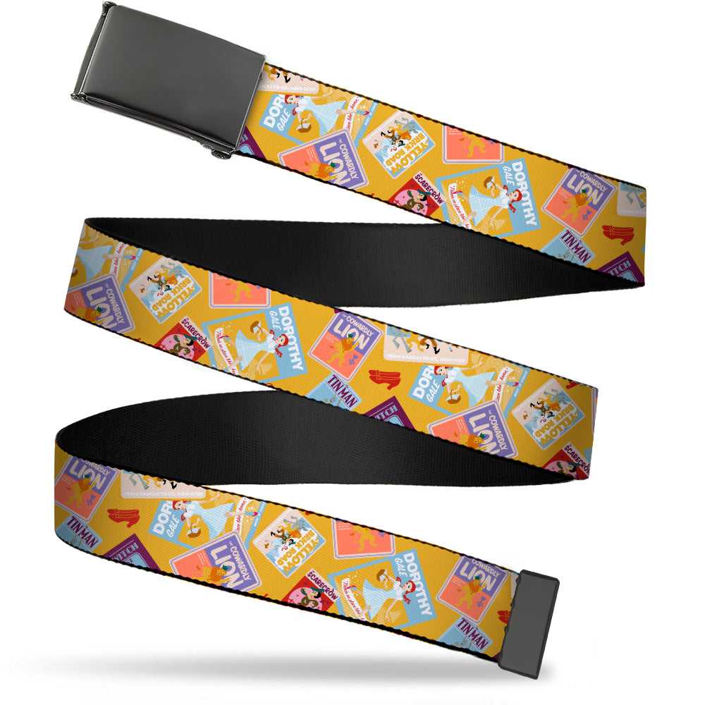 Web Belt Blank Black Buckle - The Wizard of Oz Characters Scenes and Icons Collage Yellow Webbing