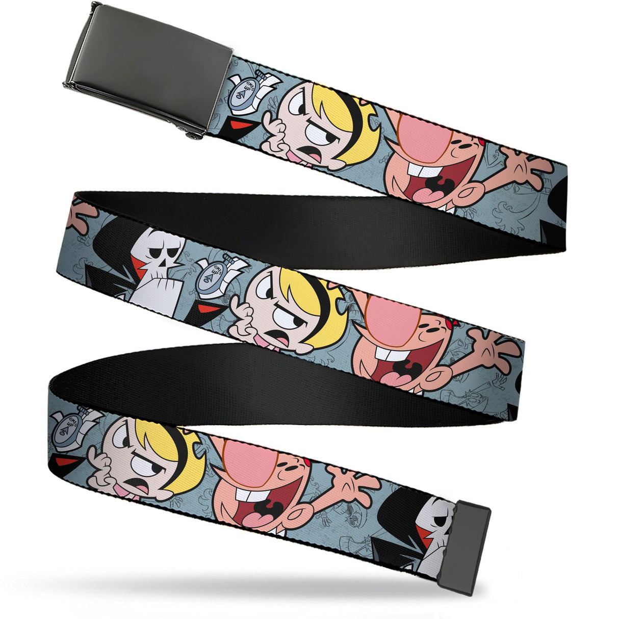 Web Belt Blank Black Buckle - The Grim Adventures of Billy & Mandy Group Pose Gray Webbing