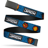 Web Belt Blank Black Buckle - SAMURAI JACK Title Logo and Icons with Swirl Blues Webbing