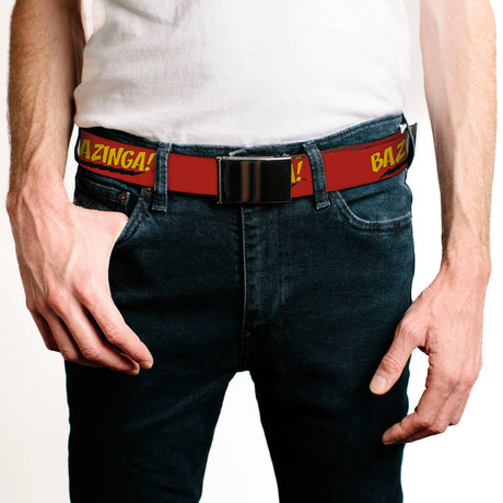 Web Belt Blank Chrome Buckle - BAZINGA! Red/Gold/Black Webbing