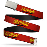 Web Belt Blank Chrome Buckle - BAZINGA! Red/Gold/Black Webbing